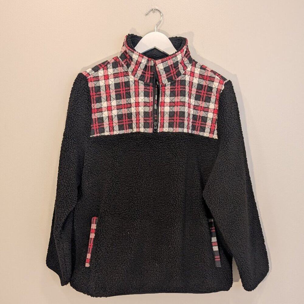 Vera Bradley Sherpa Fleece Fireplace Plaid Half Zip Pullover Coastal - Size L